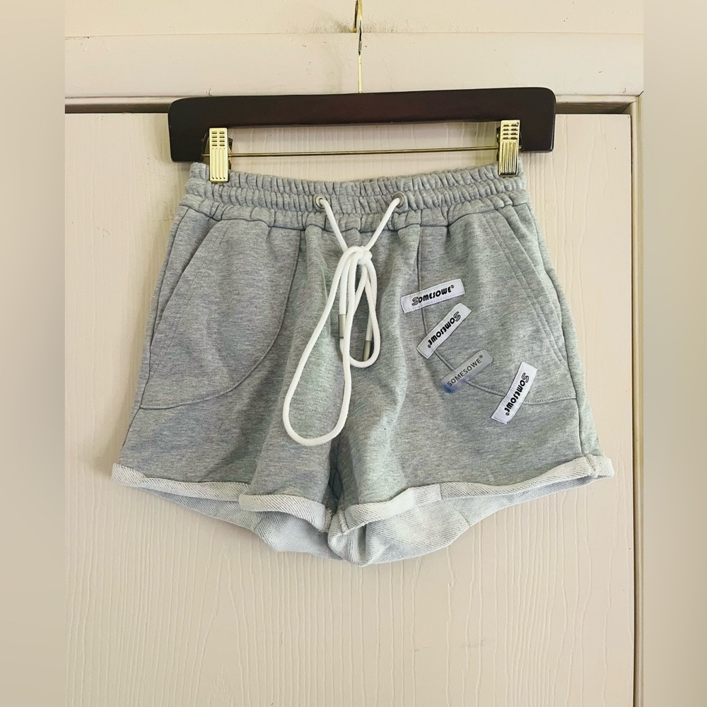 Somesowe Cotton Hologram Gray Workout Beach Tie Waist Shorty Sweatshorts M